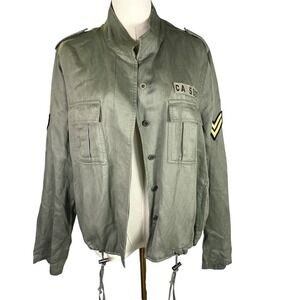 Rails Sage Military Jacket Women's Medium Green Utility Drawstring Lyocell Linen